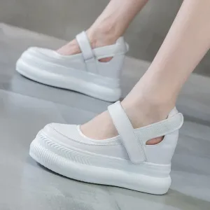 Amozae  9Cm Full Cow Genuine Leather Women Summer Shoes Wedge Sneakers Platorm Hidden Heel Women Fashion Shoes Slip On Sneakers