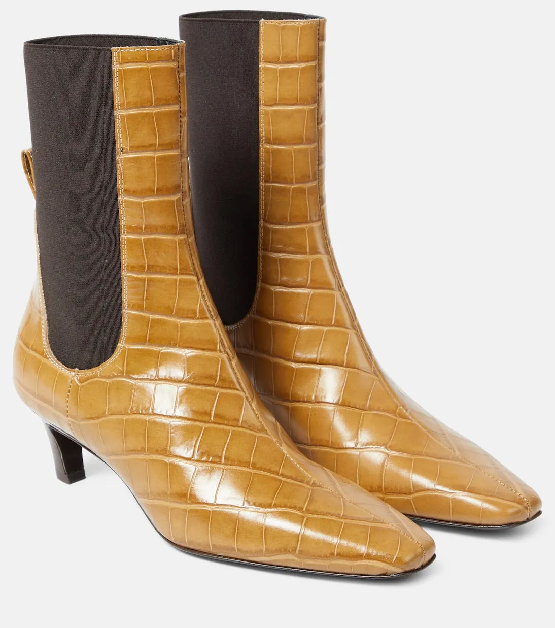 Ankle boots in crocodile effect leather with a mid heel. Toteme, beige