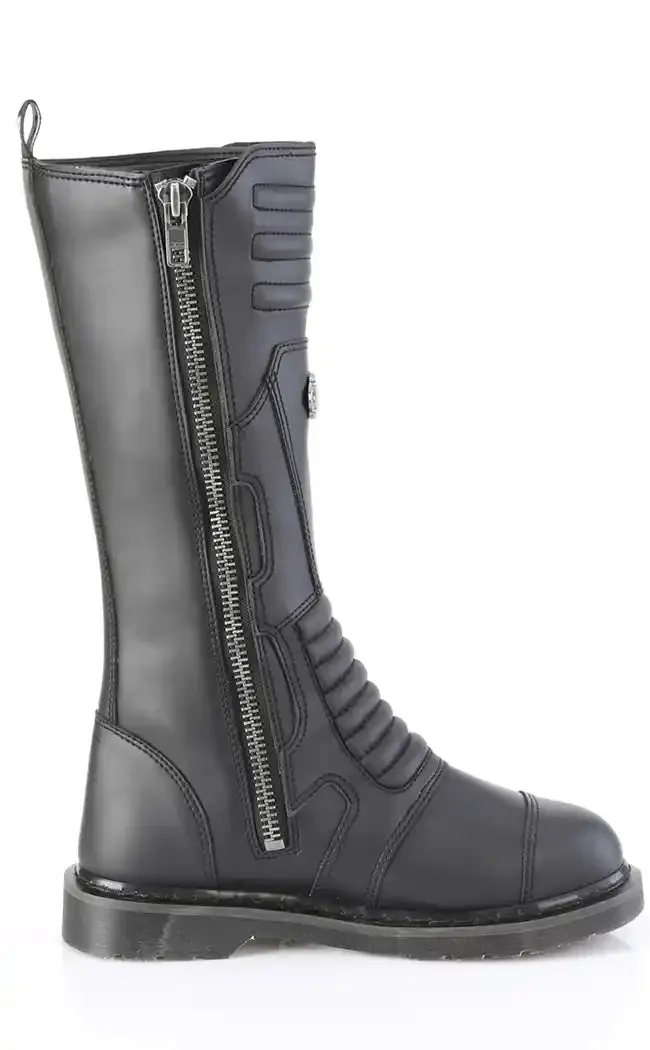 BOLT-405 Black Knee High Moto Boots