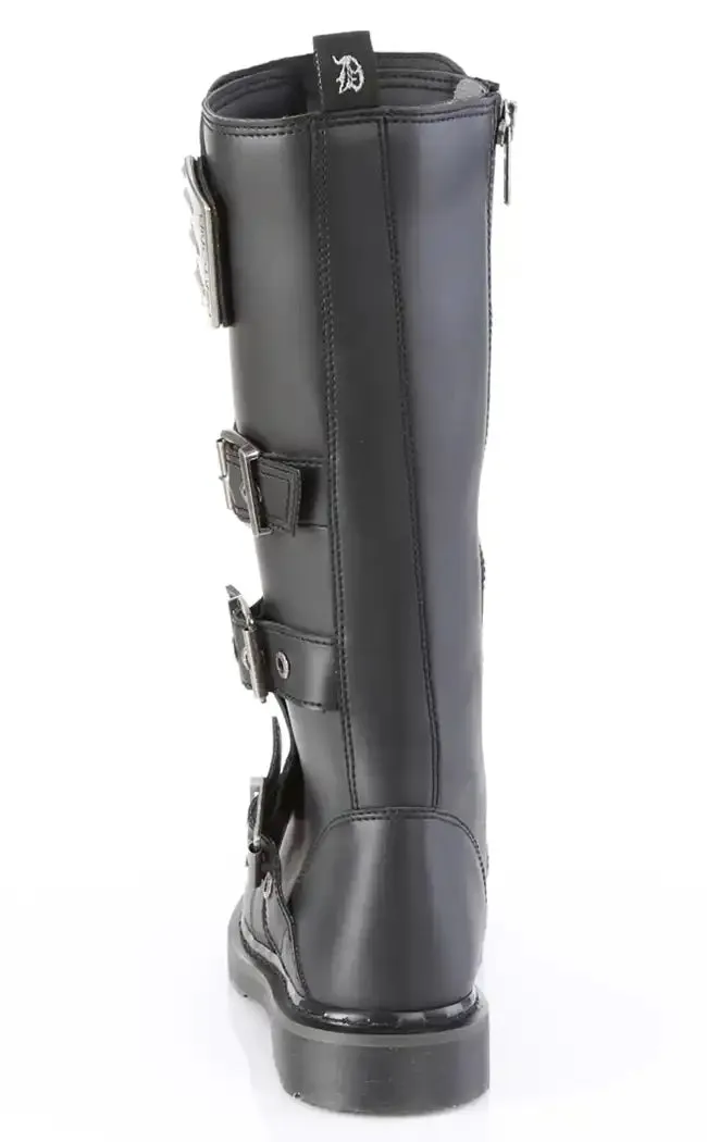 BOLT-405 Black Knee High Moto Boots