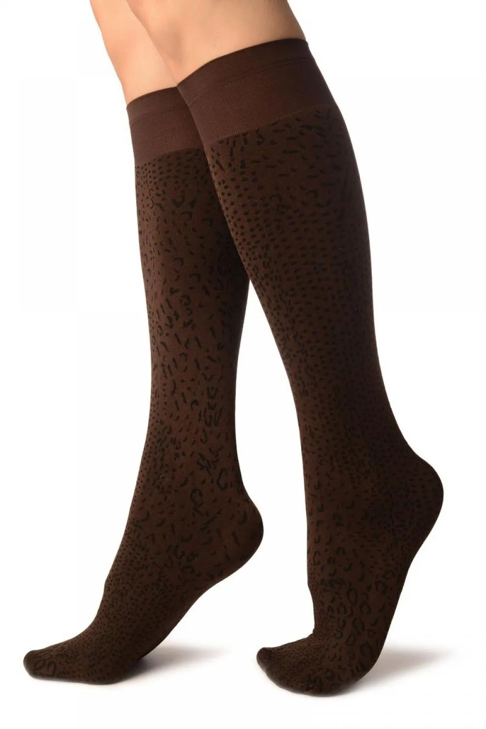 Brown Silky Leopard Socks Knee High