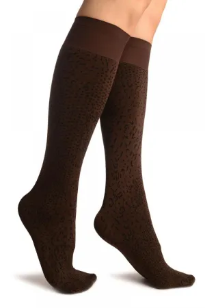 Brown Silky Leopard Socks Knee High