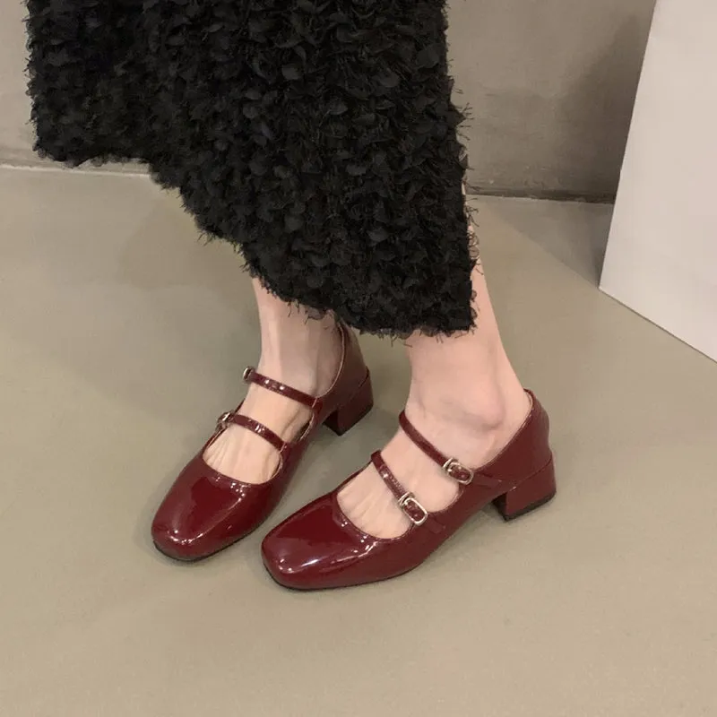 Chunky Heel Double Shoe Tab Flats