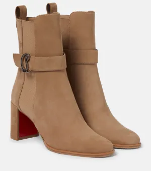 CL Chelsea Booty Christian Louboutin Suede Ankle Boots, Beige