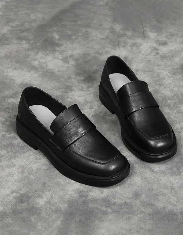 Cowhide Spring Simple Black Leather Flats Work