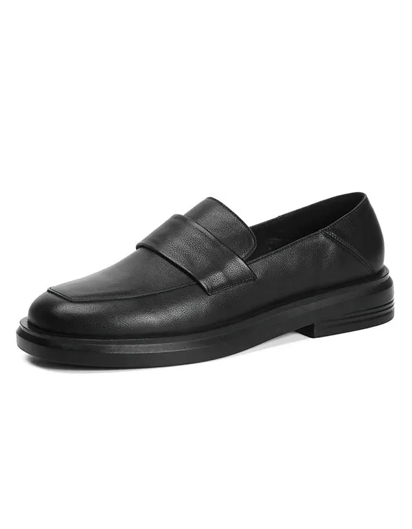 Cowhide Spring Simple Black Leather Flats Work