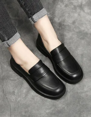 Cowhide Spring Simple Black Leather Flats Work