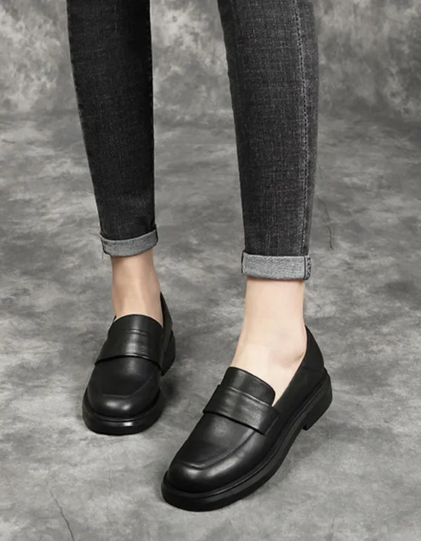 Cowhide Spring Simple Black Leather Flats Work