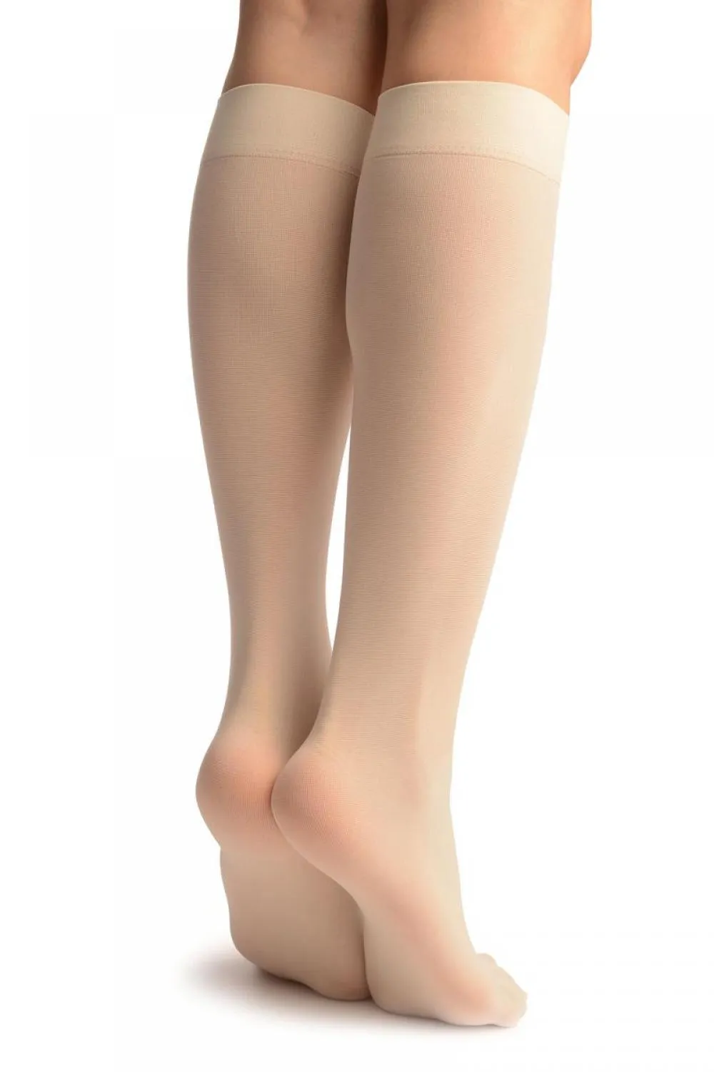 Cream Plain Socks Knee High