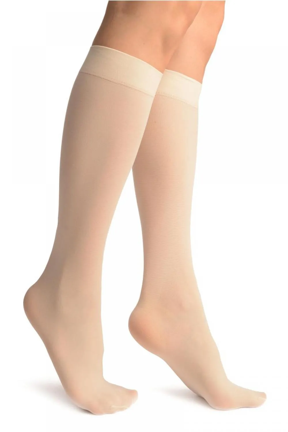 Cream Plain Socks Knee High