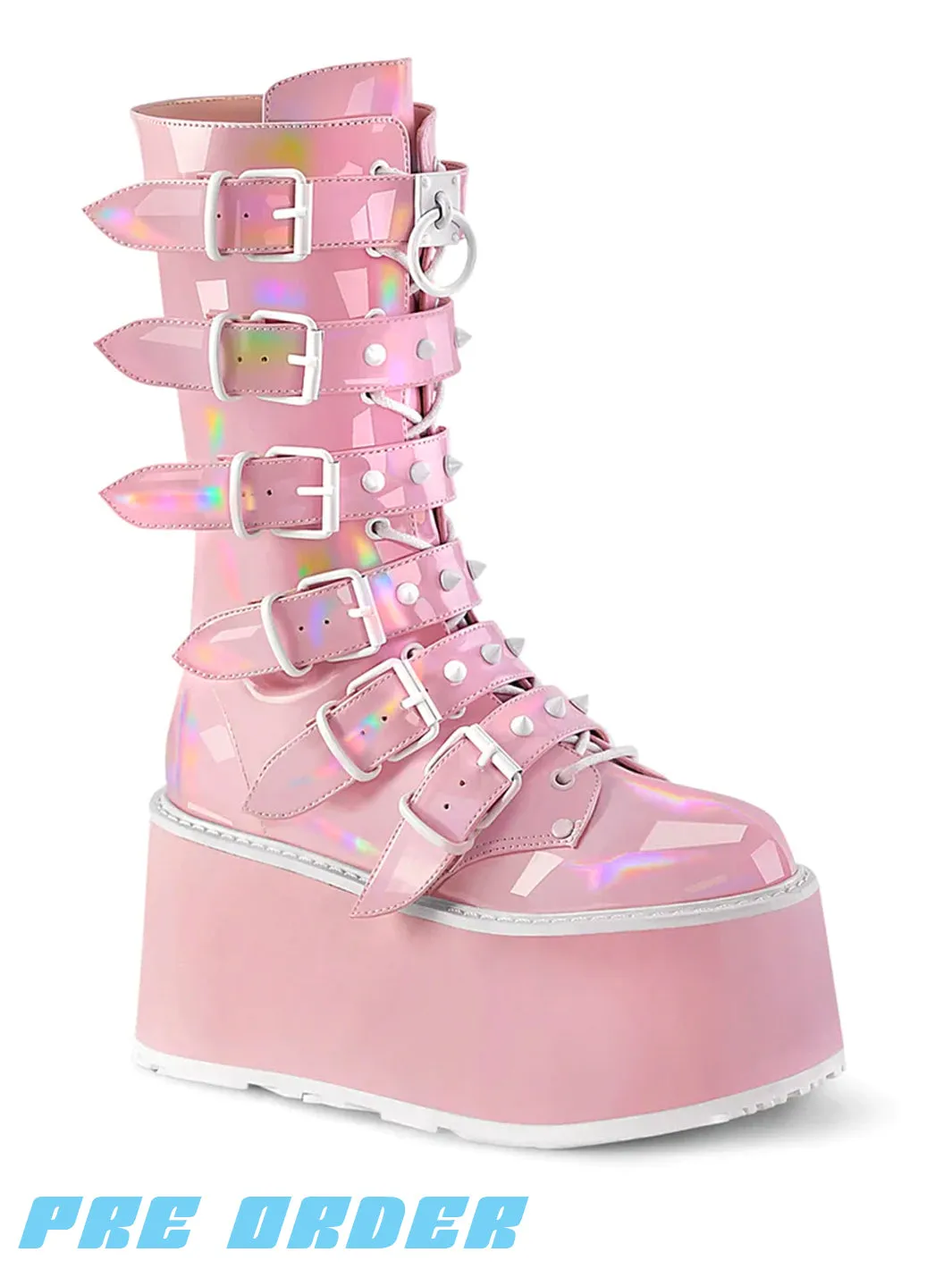 DEMONIA DAMNED-225 - PINK HOLOGRAM VEGAN LEATHER ✰ PRE ORDER ✰