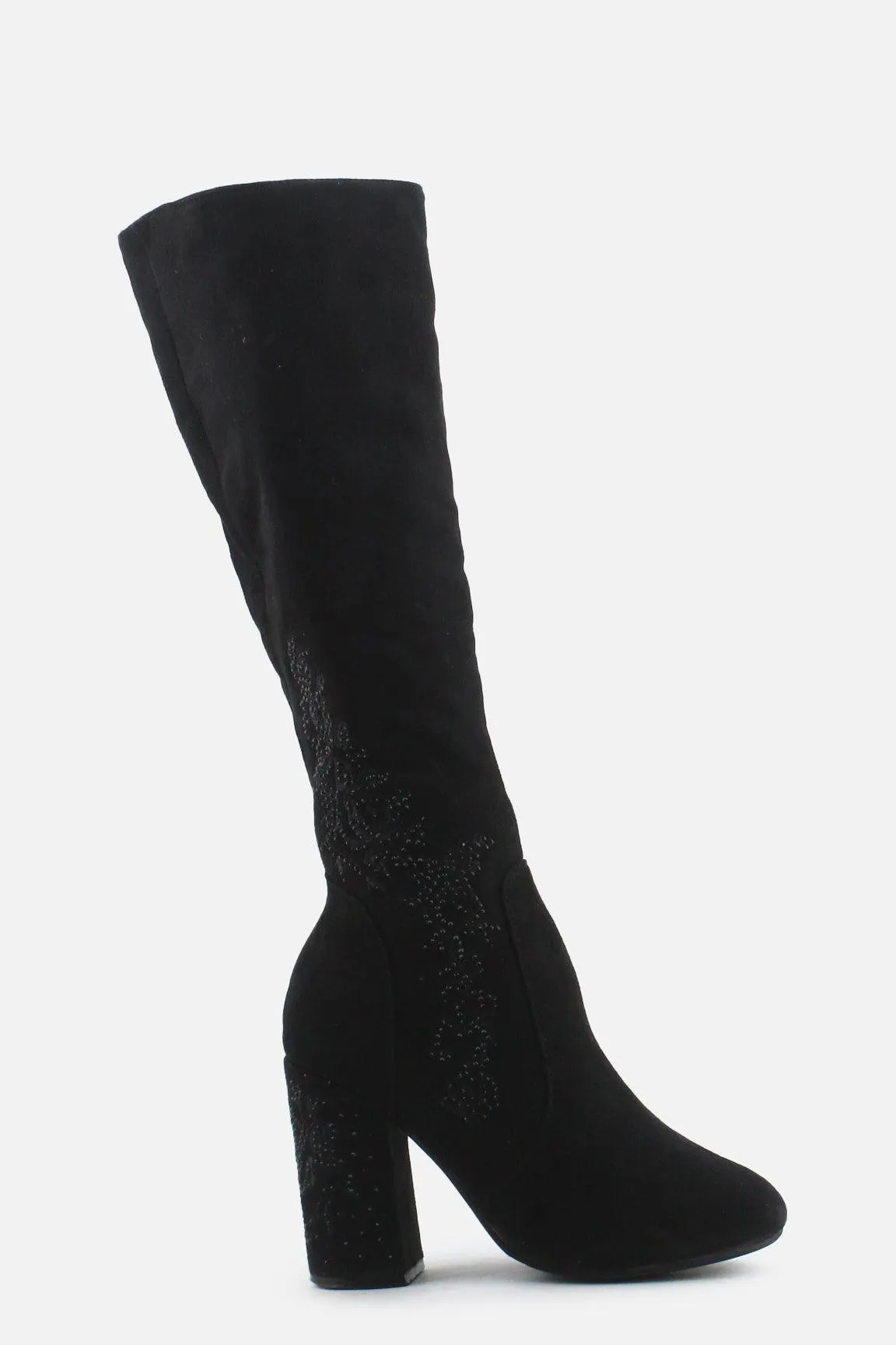 European Brand Zipper Block Knee High Boots | Suede