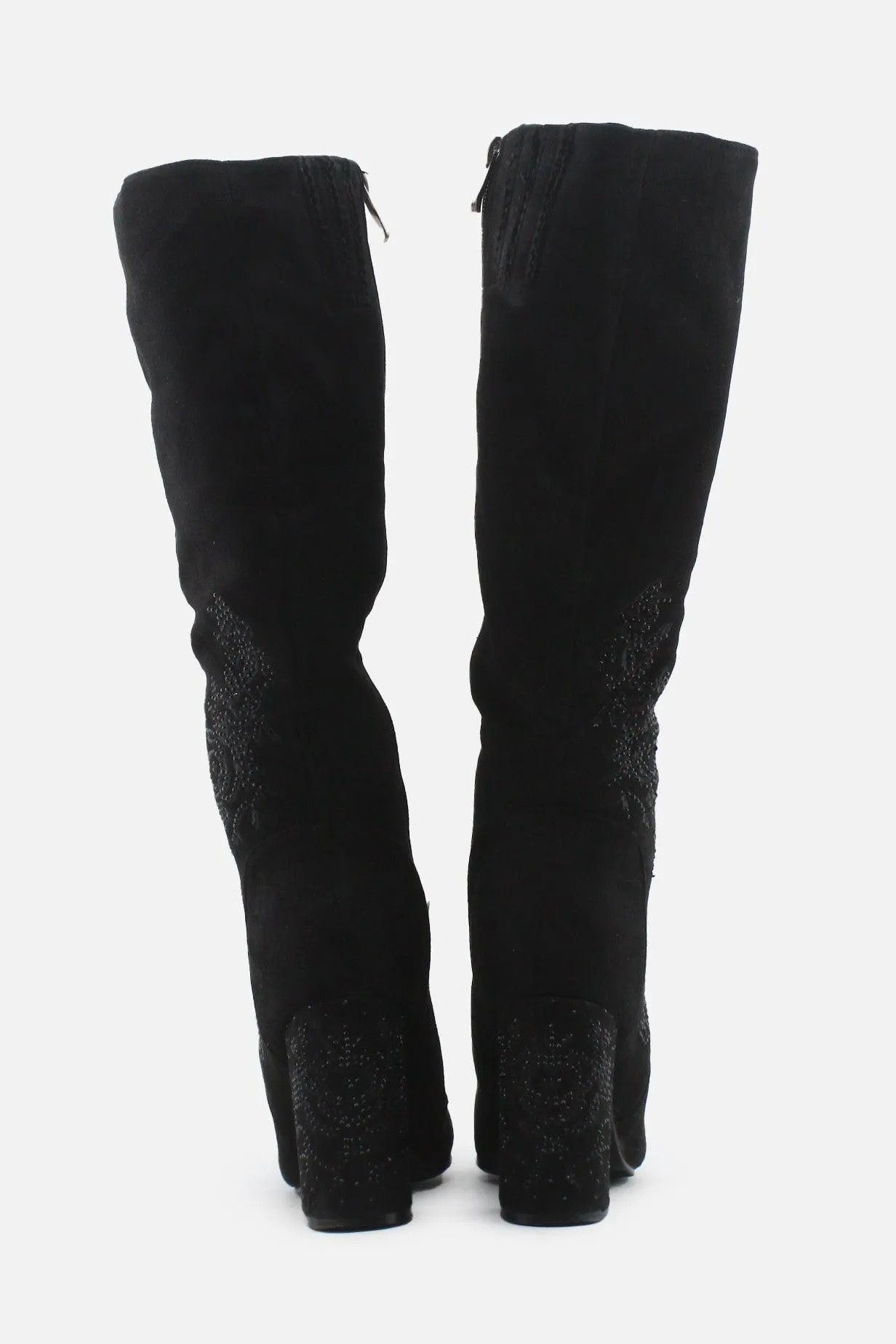 European Brand Zipper Block Knee High Boots | Suede