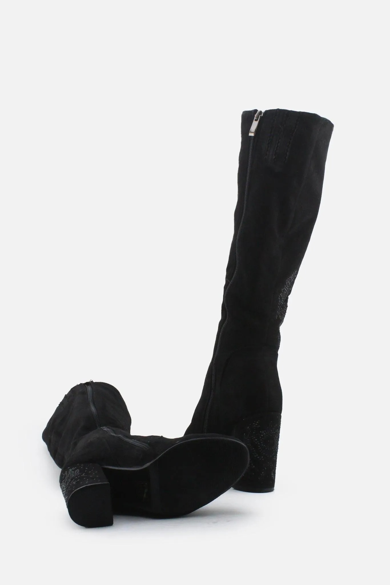 European Brand Zipper Block Knee High Boots | Suede