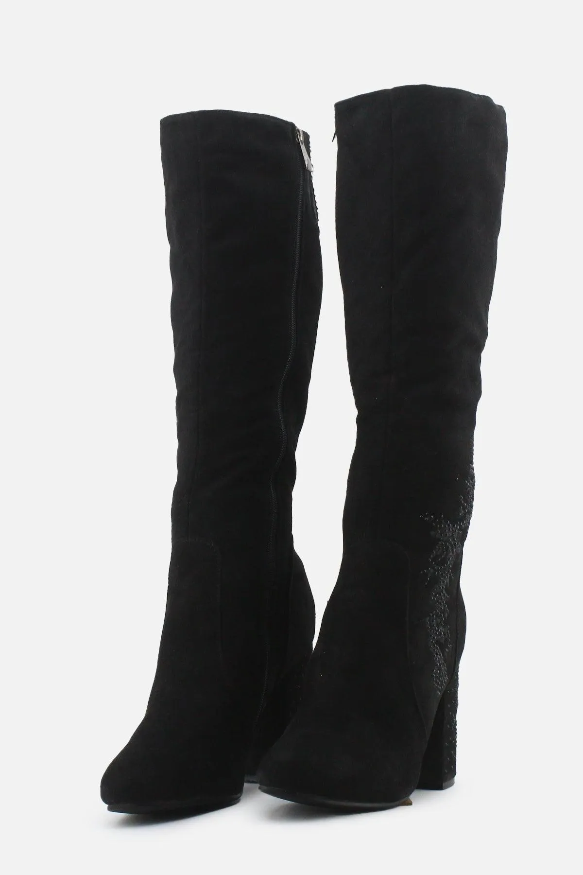 European Brand Zipper Block Knee High Boots | Suede