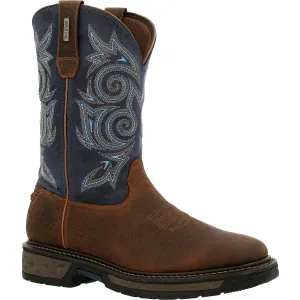 Georgia Mens Carbo-Tec LT WP Pull On Brown/Navy Leather Work Boots