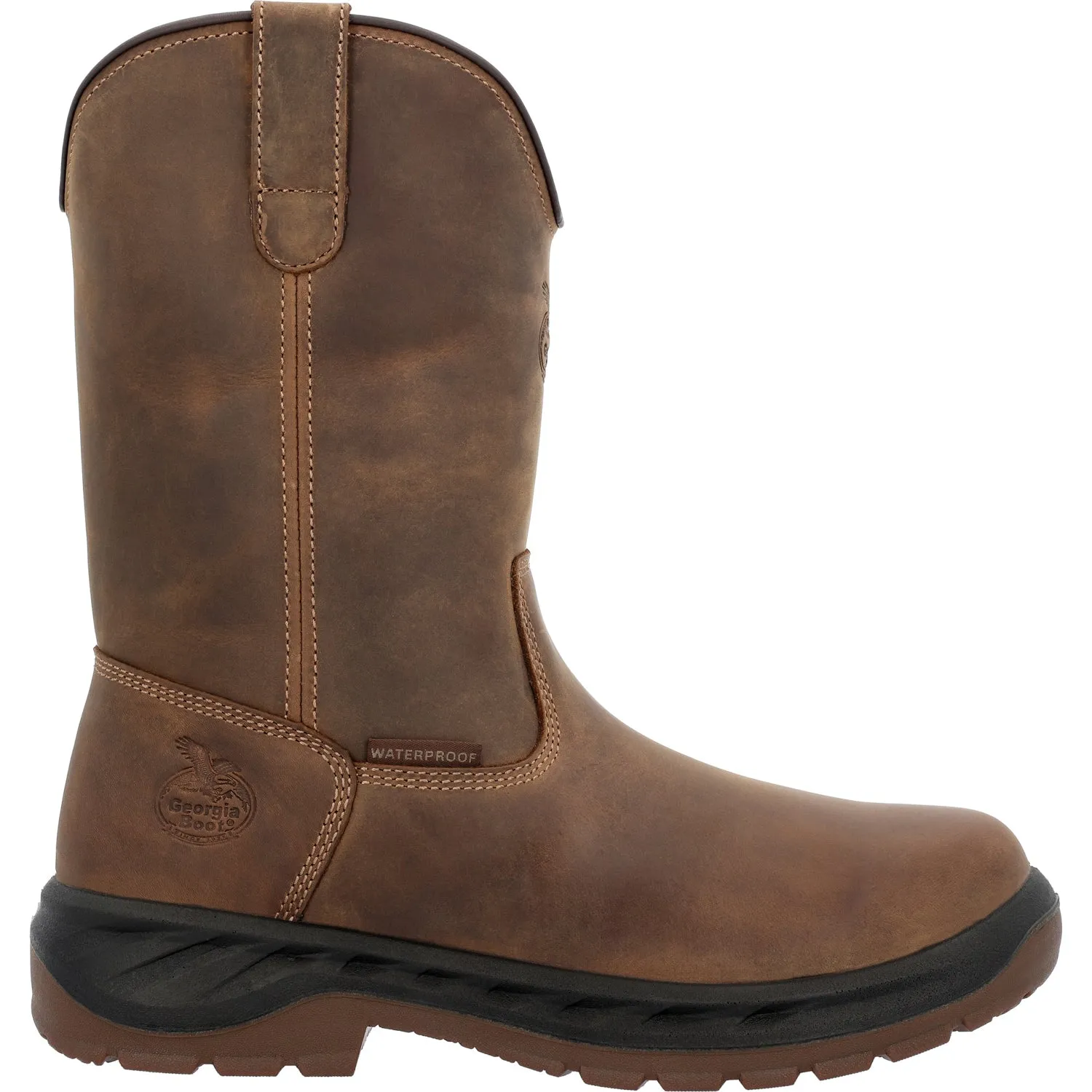 Georgia Mens OT Waterproof Pull On Brown Leather Work Boots