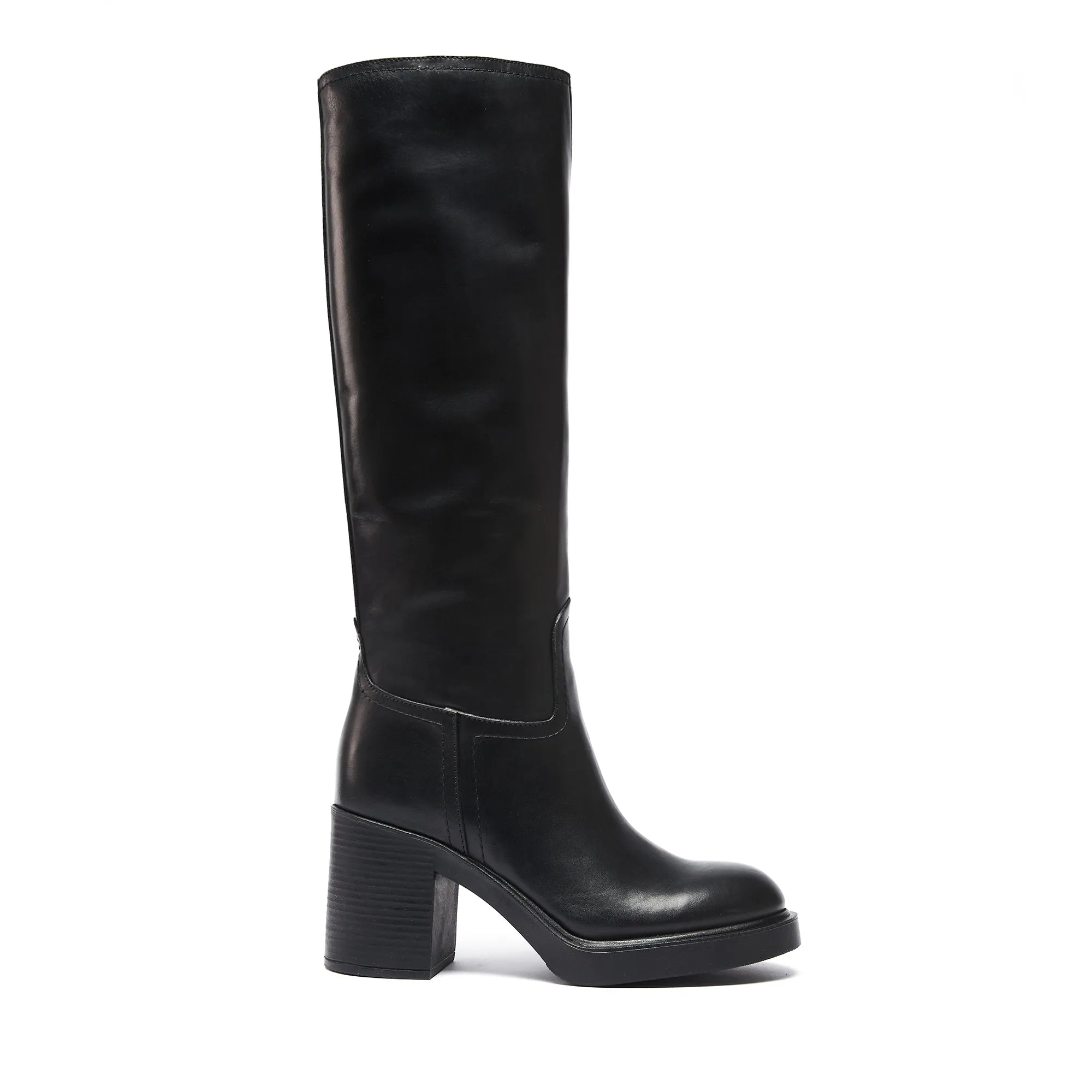 Heeled high tubular boot black