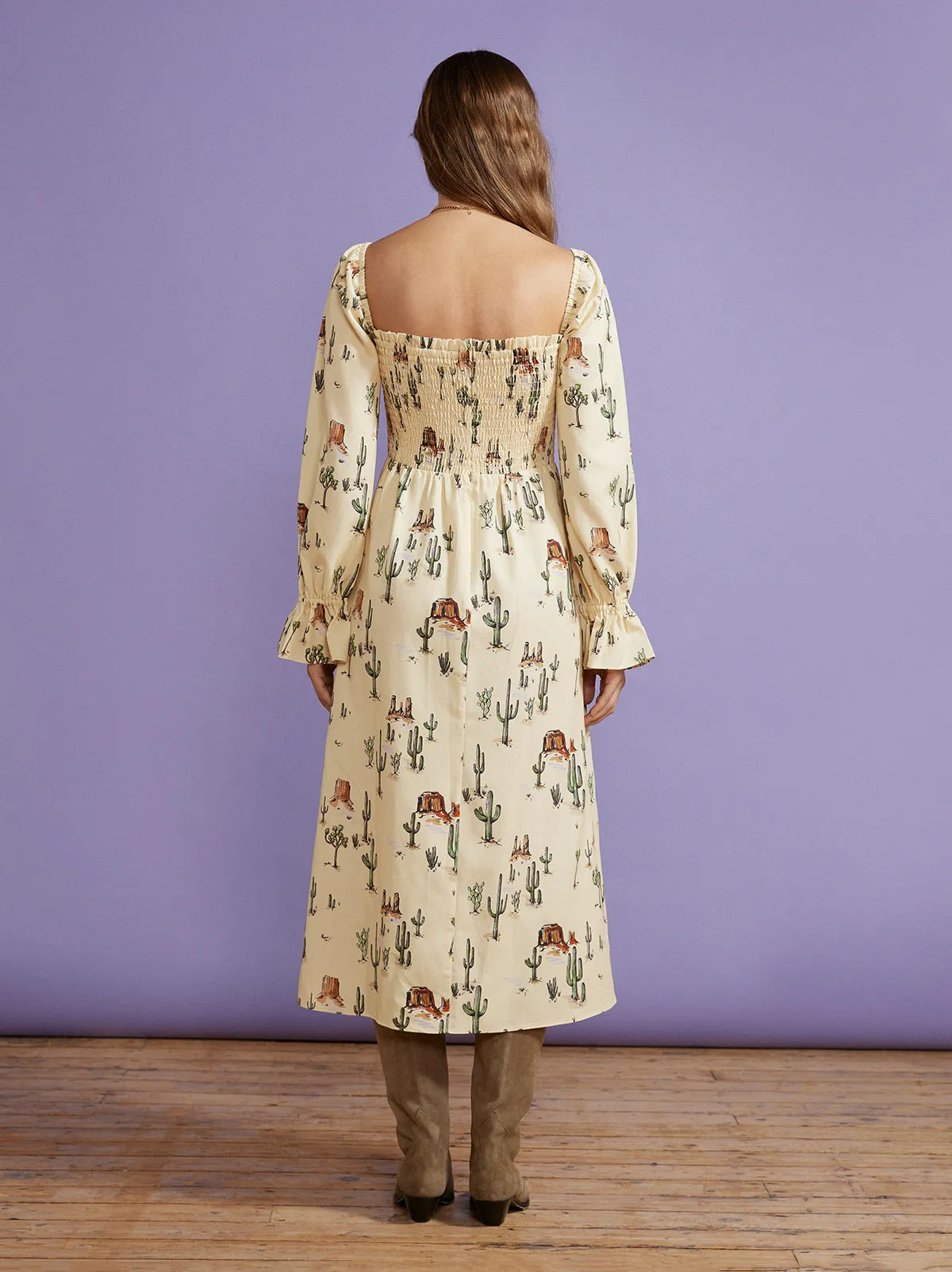 Jolene Joshua Tree Print Shirred Dress