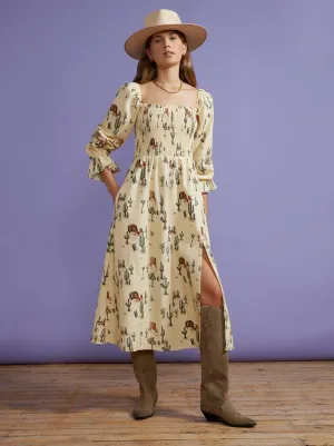 Jolene Joshua Tree Print Shirred Dress