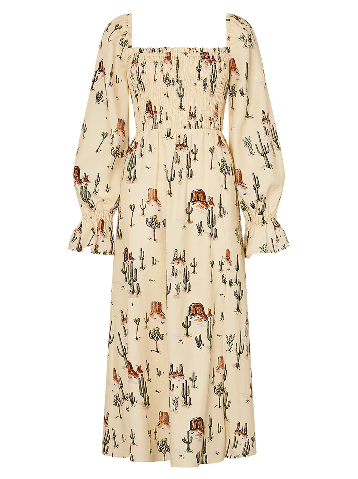 Jolene Joshua Tree Print Shirred Dress