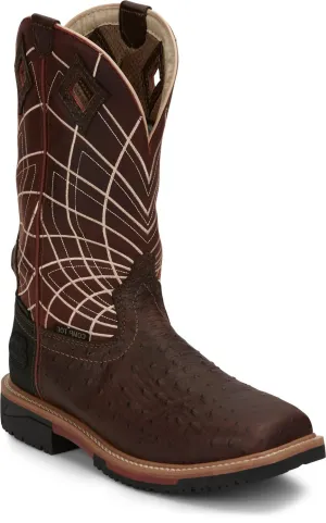 Justin Ostrich Print CT Mens Rust Derrickman Leather Work Boots