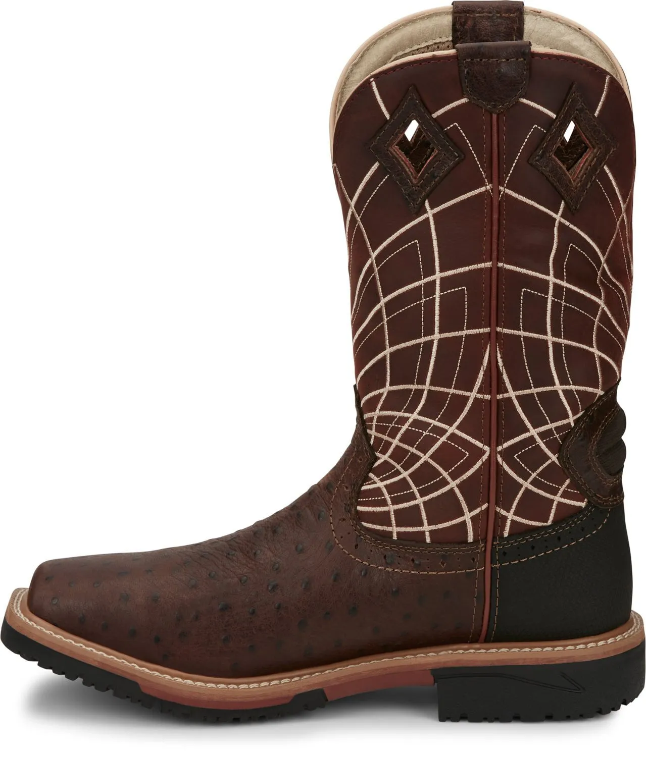 Justin Ostrich Print CT Mens Rust Derrickman Leather Work Boots