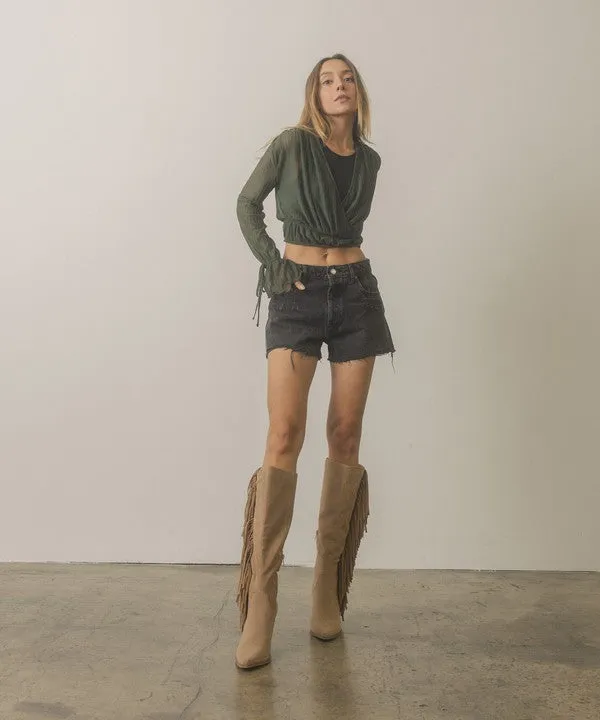 Khaki OASIS SOCIETY OUT WEST - Knee-High Fringe Boots