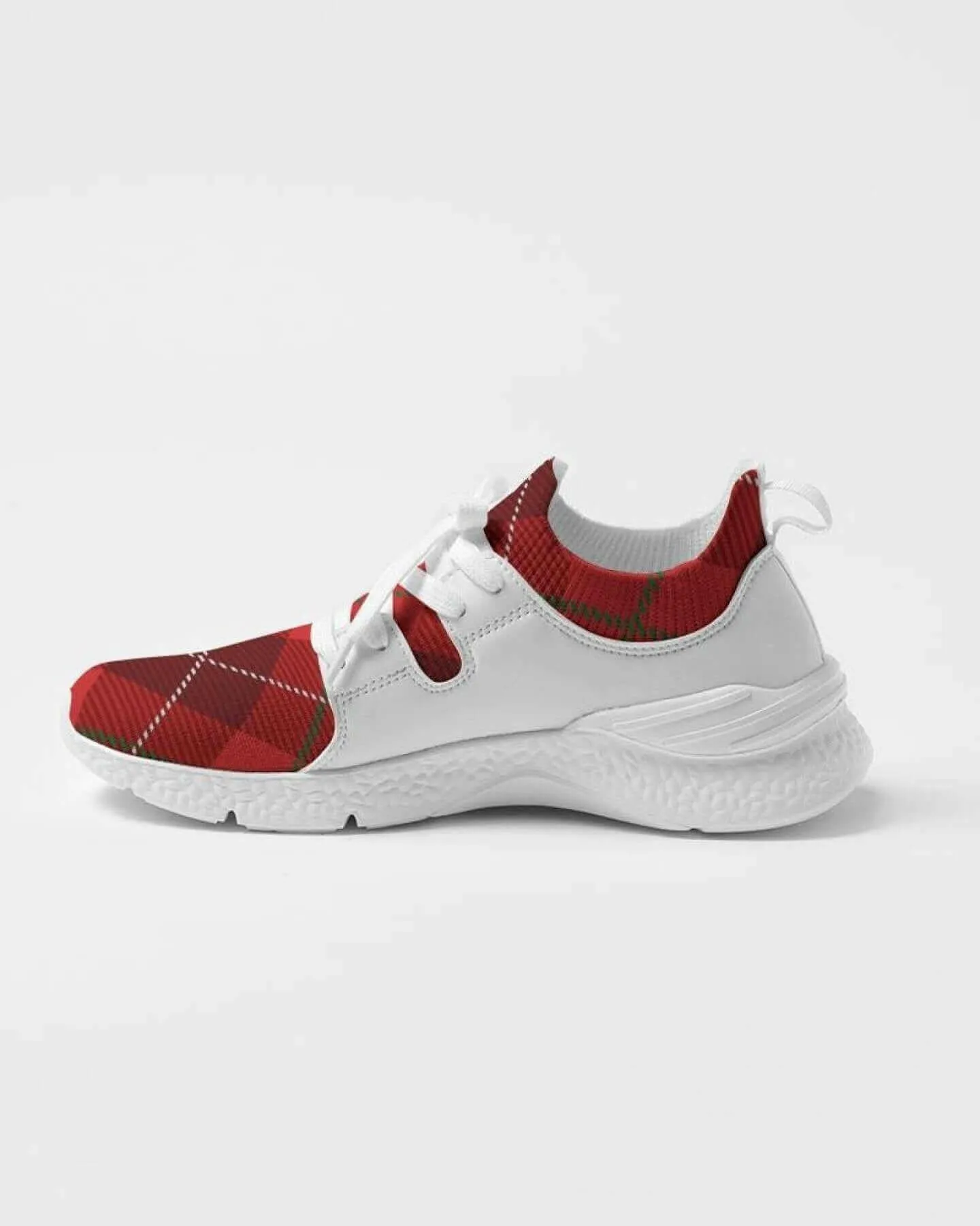 Men's Athletic Sneakers, Red Plaid Low Top Running Shoes - 014HQF