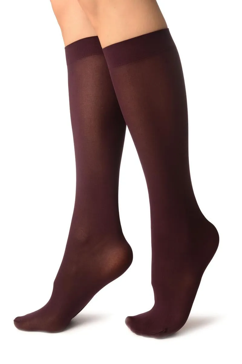 Plum Red Plain Socks Knee High