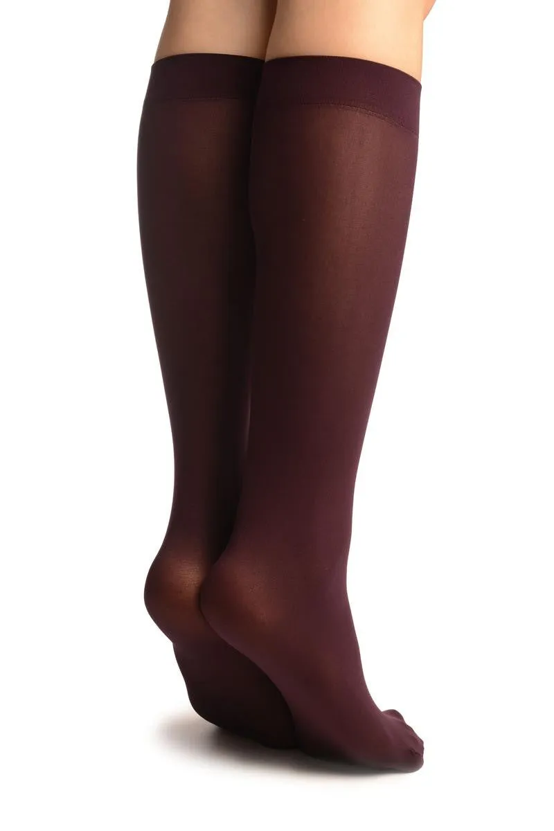 Plum Red Plain Socks Knee High