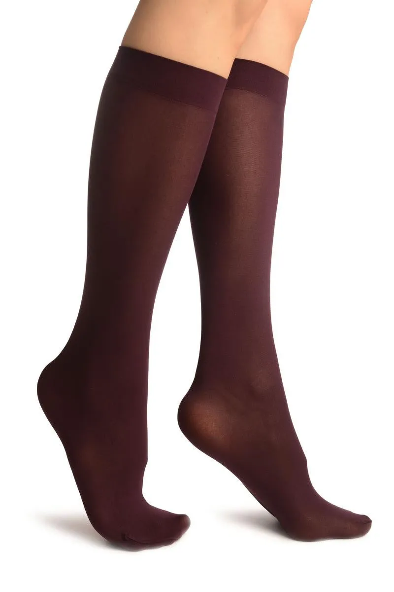 Plum Red Plain Socks Knee High