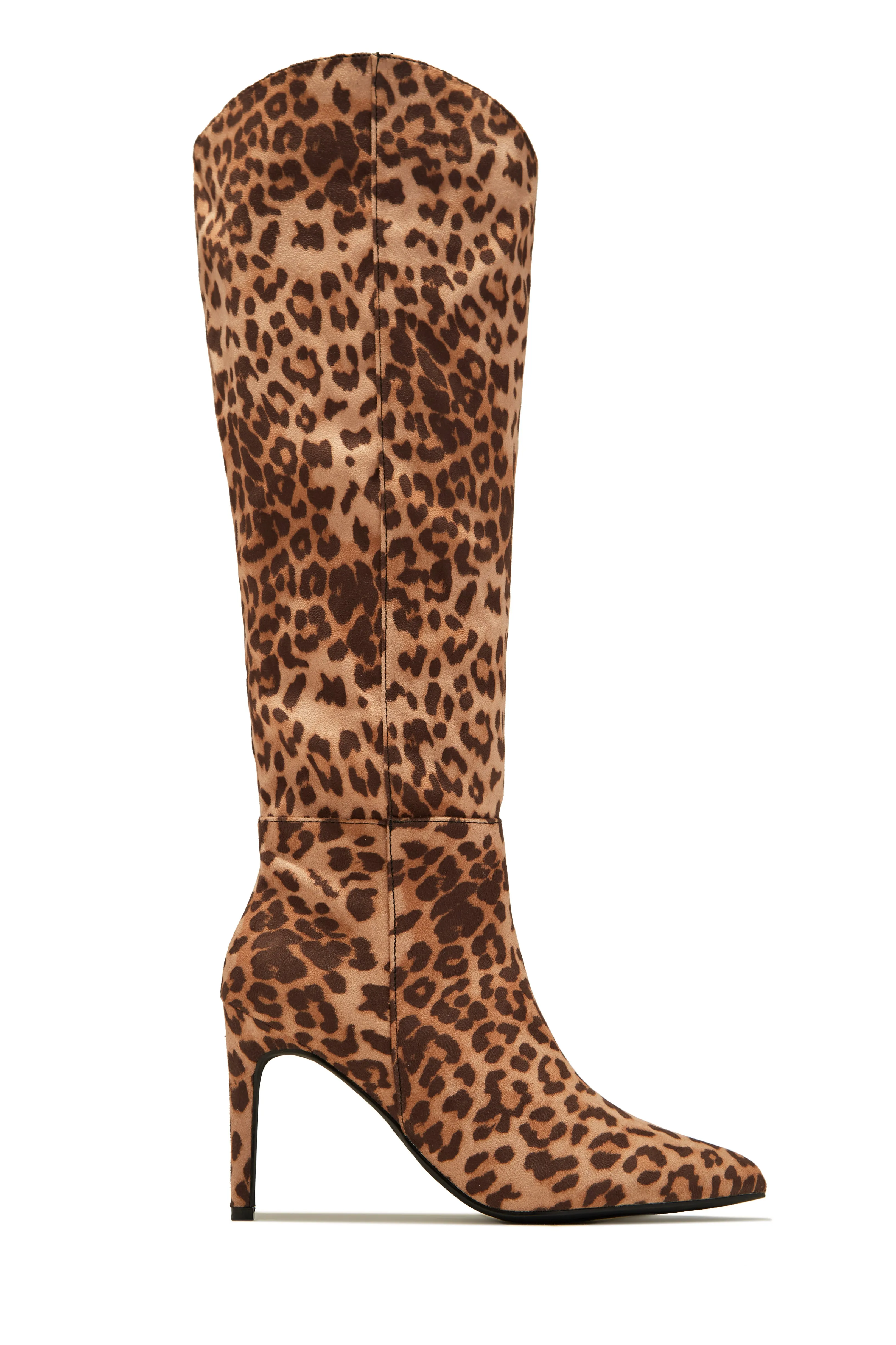 Portia Knee High Heel Boots - Leopard