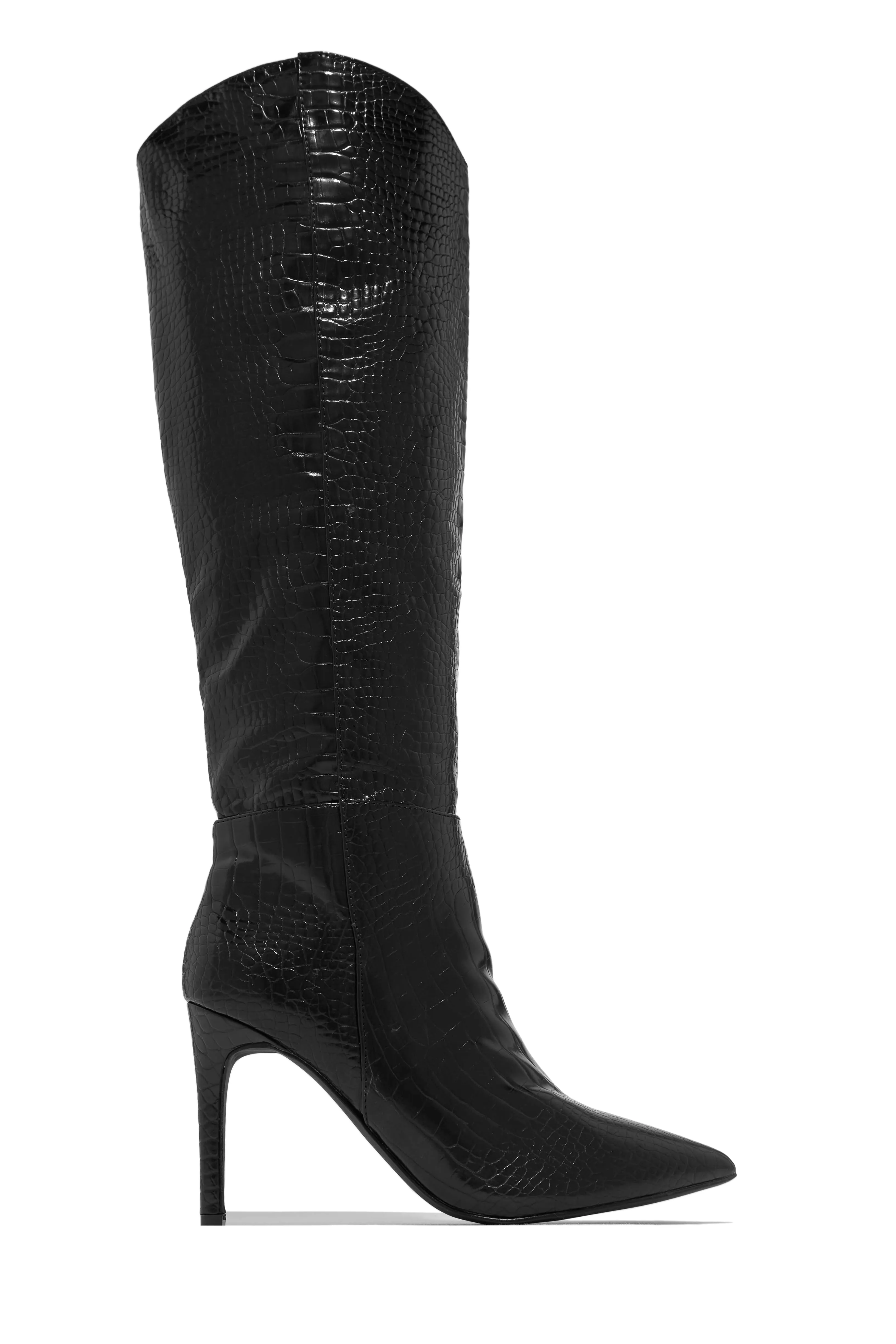 Portia Knee High Heel Boots - Leopard