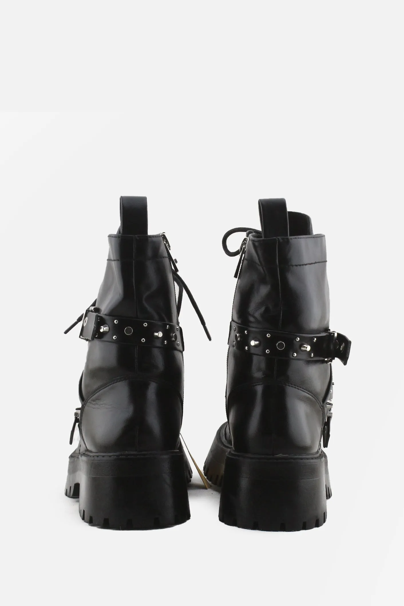 Pull & Bear Zipper Laces Buckle Straps Combat Ankle Boots | 100% Authentic Leather