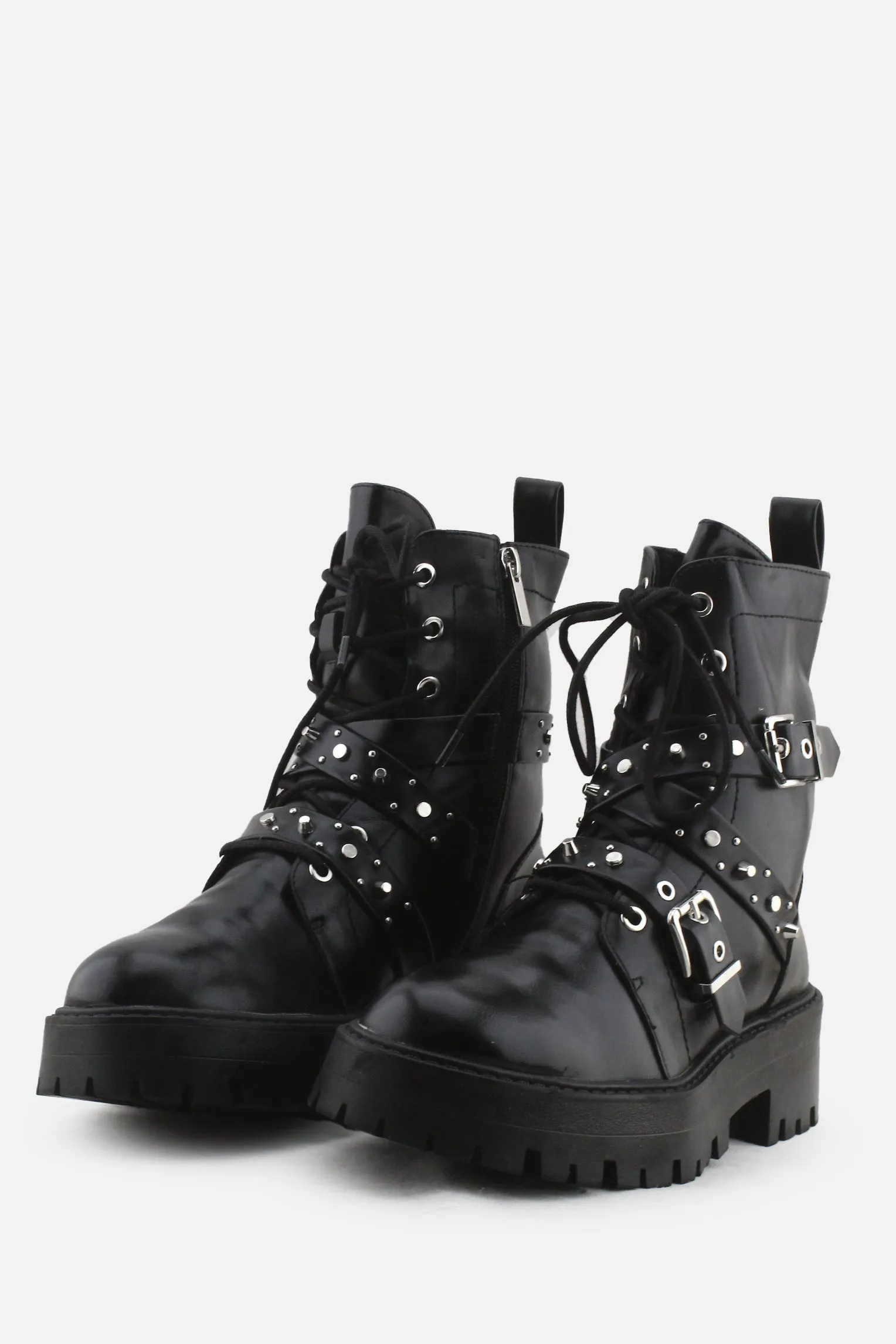 Pull & Bear Zipper Laces Buckle Straps Combat Ankle Boots | 100% Authentic Leather