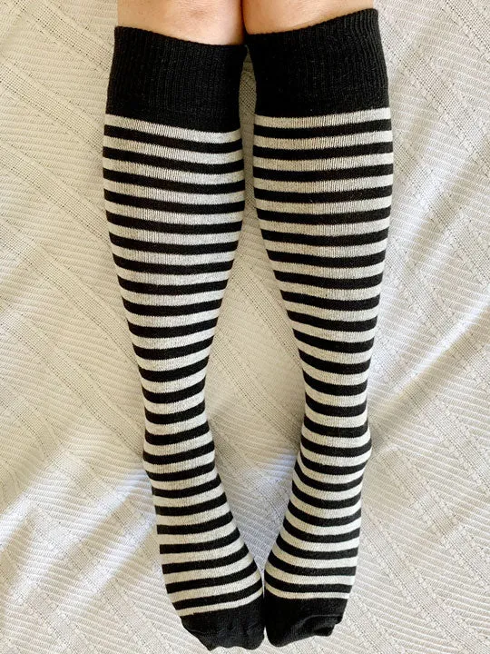 Seleh Ebony Stripe Eco-Friendly Cotton Knee High Socks