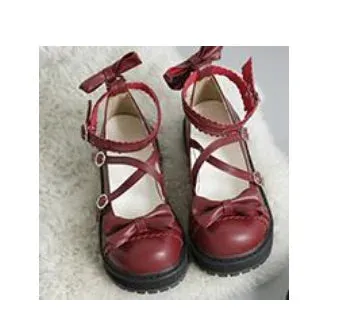 Sohiwoo Round Head Women Shoes Kawaii Girl Sweet Lolita Cosplay Shoes Loli Cos Japanese Sweet Lolita Shoes Cute Bowknot Low Heel