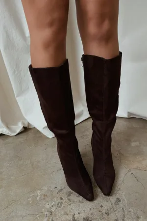 Stella Knee High Heel Boots - Brown