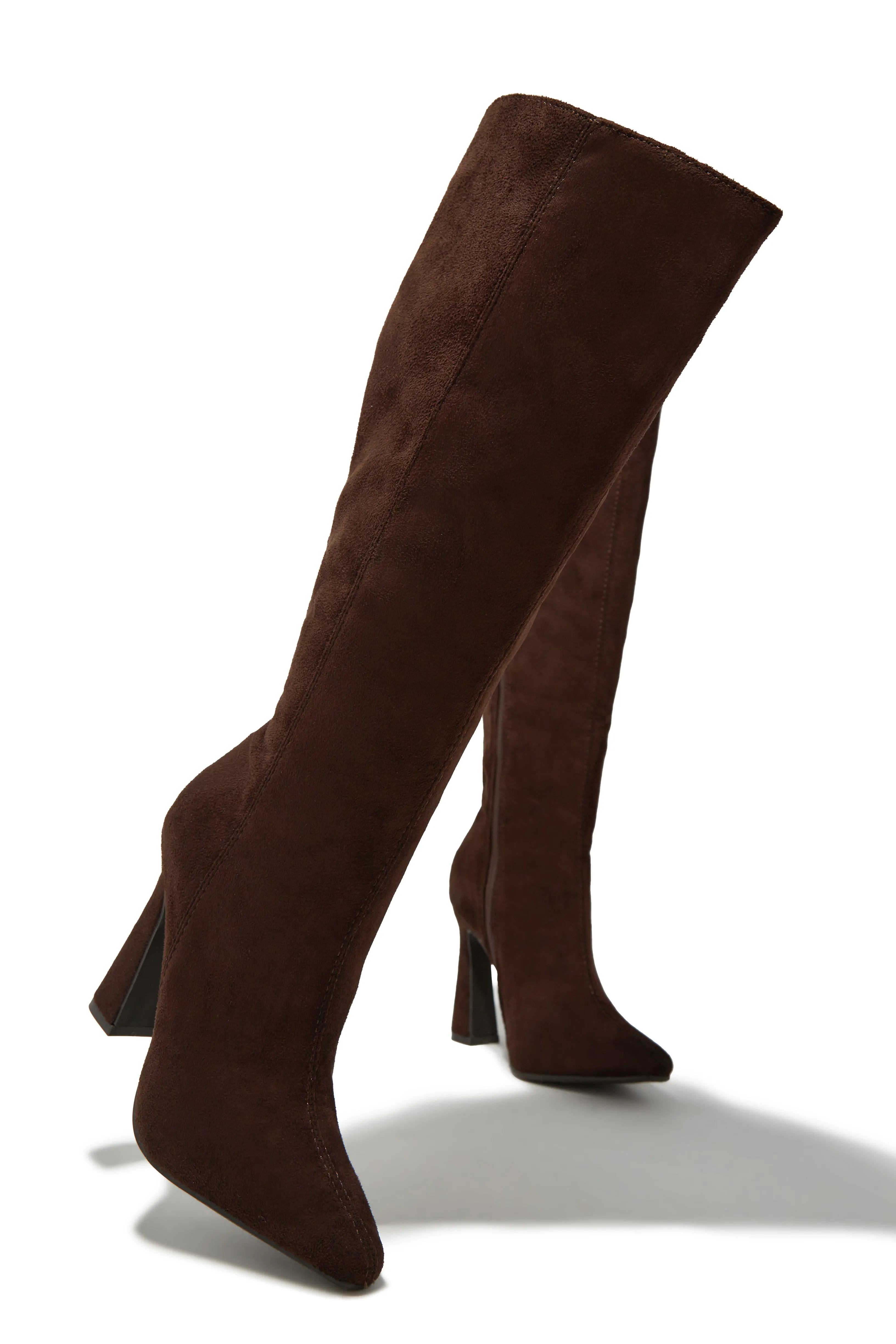 Stella Knee High Heel Boots - Brown