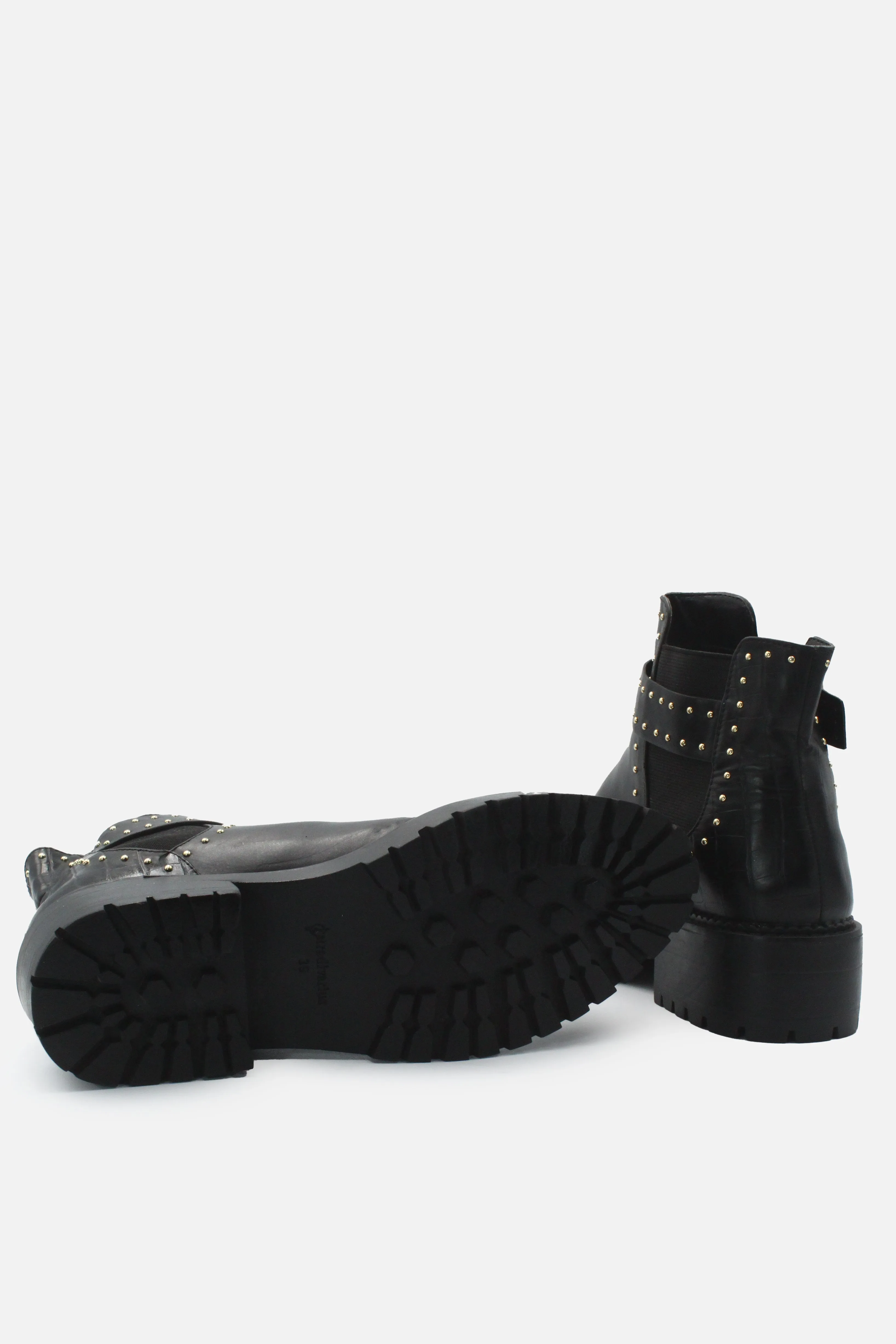 Stradivarius Studded Buckle Straps Block Ankle Boots | 100% Authentic leather