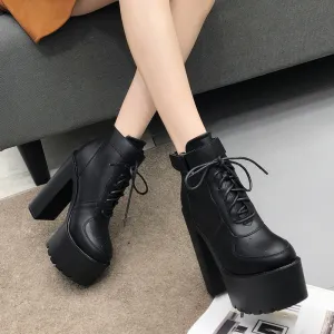 Thanksgiving  Amozae  Hot Sale Russian Shoes Black Platform Boots Women Zipper Autumn High Heels Shoes Lace Up Ankle Boots White Rubber Sole