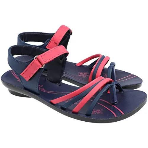 Walkaroo Girl's Faux Leather Blue Pink Outdoor Sandals - 5 UK (WL7730)