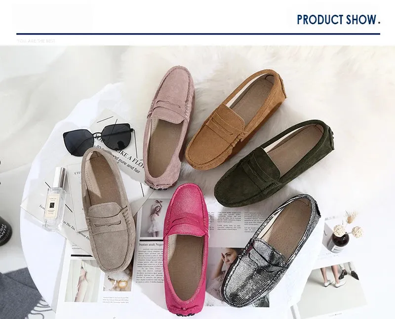 Women Genuine Leather Spring Flat Shoes Casual Loafers Slip On Women's Flats Shoes Moccasins Lady Driving Shoes